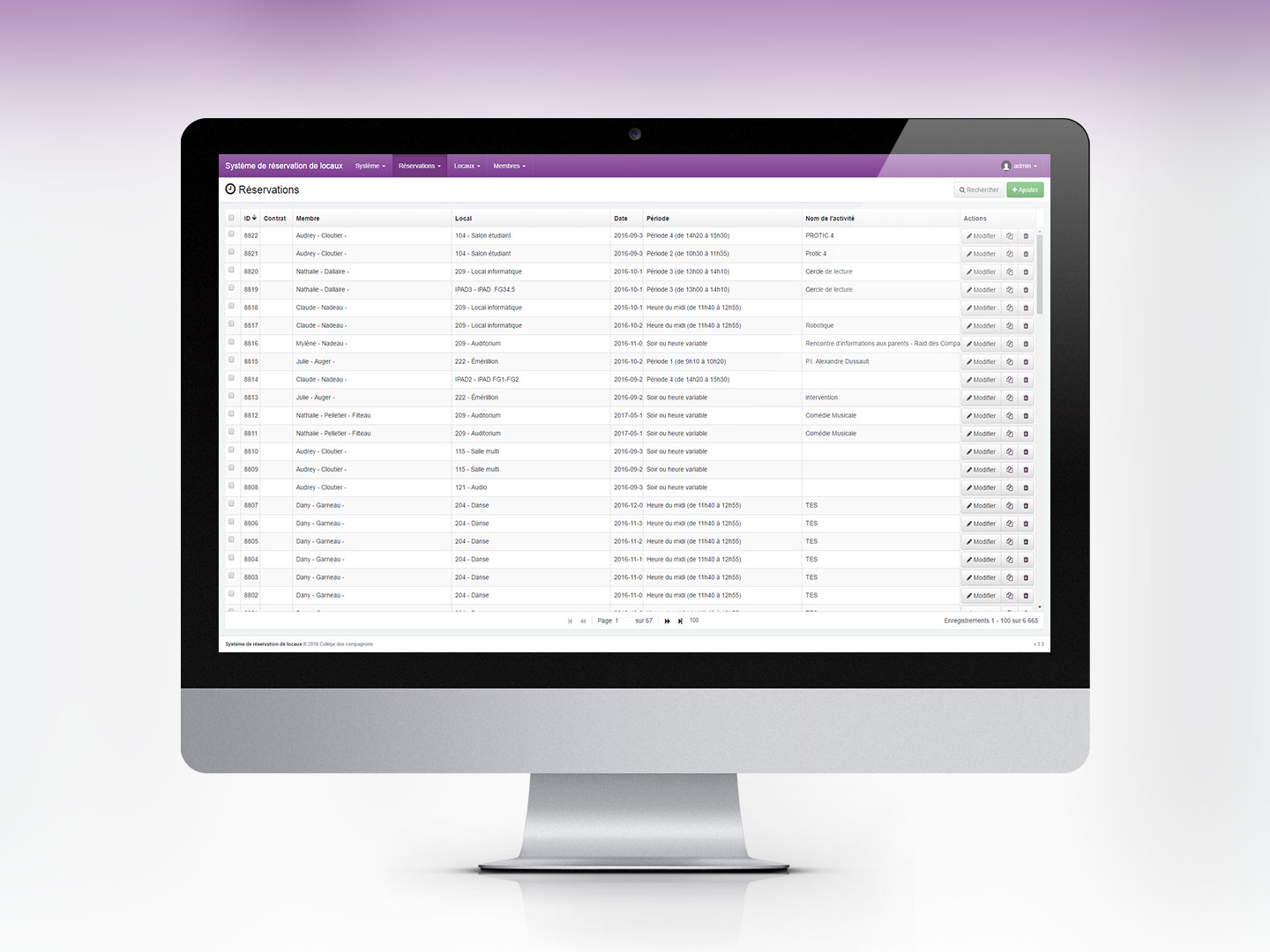 Syst&egrave;me de r&eacute;servation de locaux