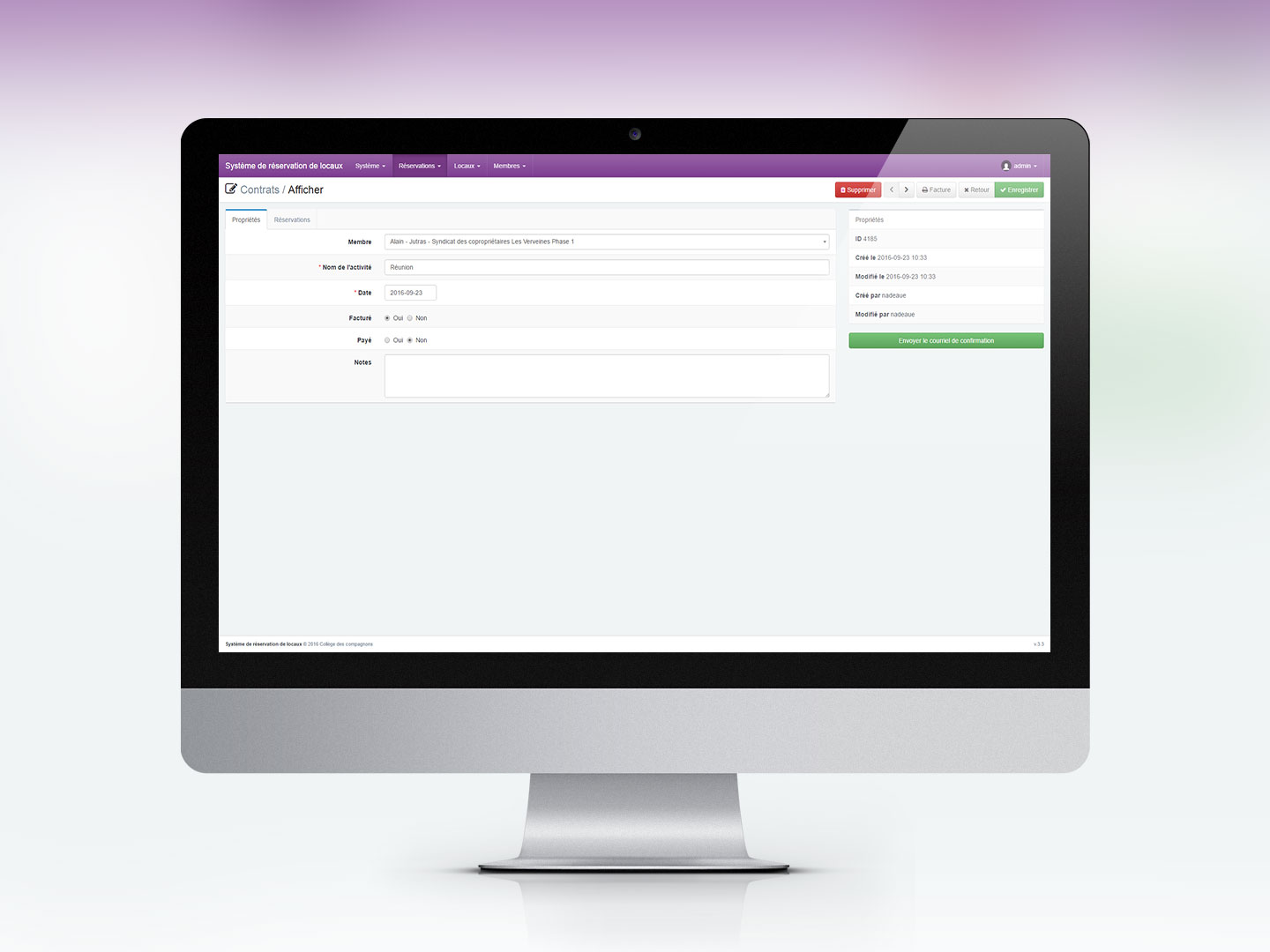 Syst&egrave;me de r&eacute;servation de locaux