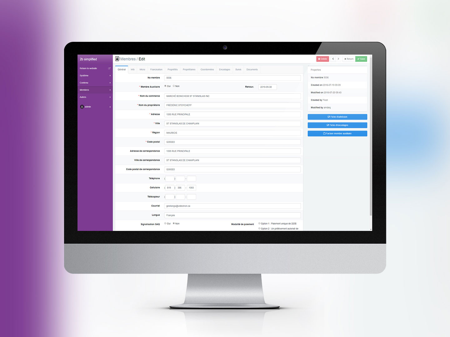 Syst&egrave;me de gestion des membres