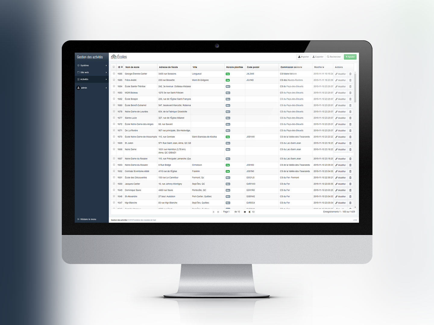 Logiciel de gestion des activit&eacute;s