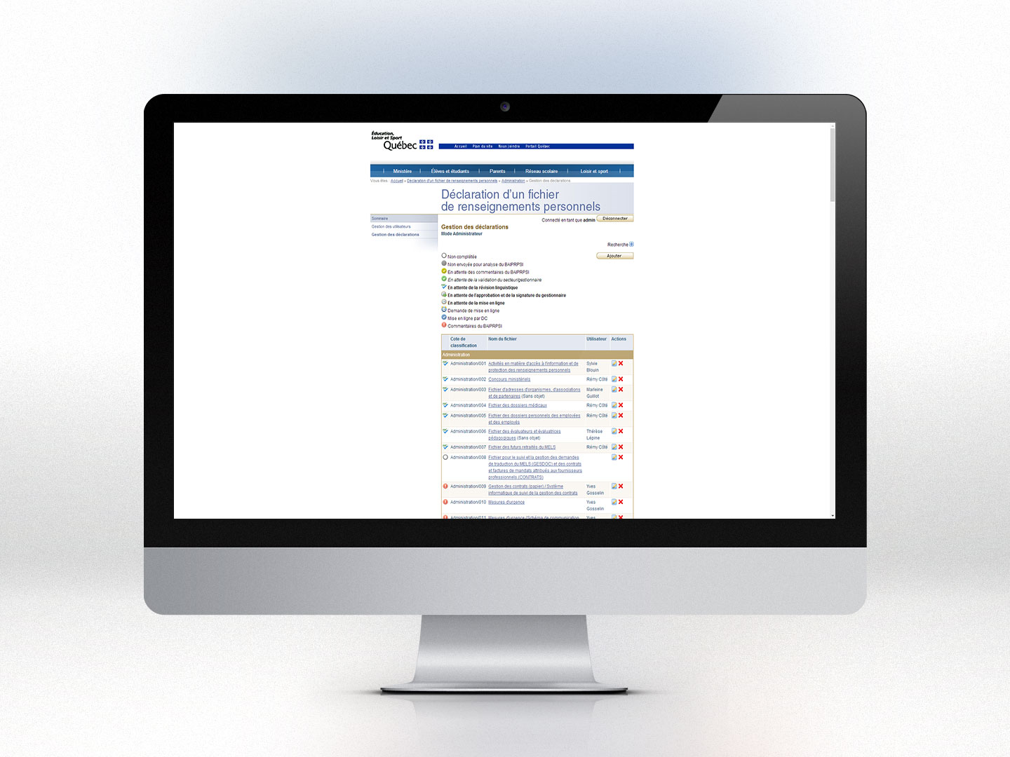 Inventaire des fichiers de renseignements personnels