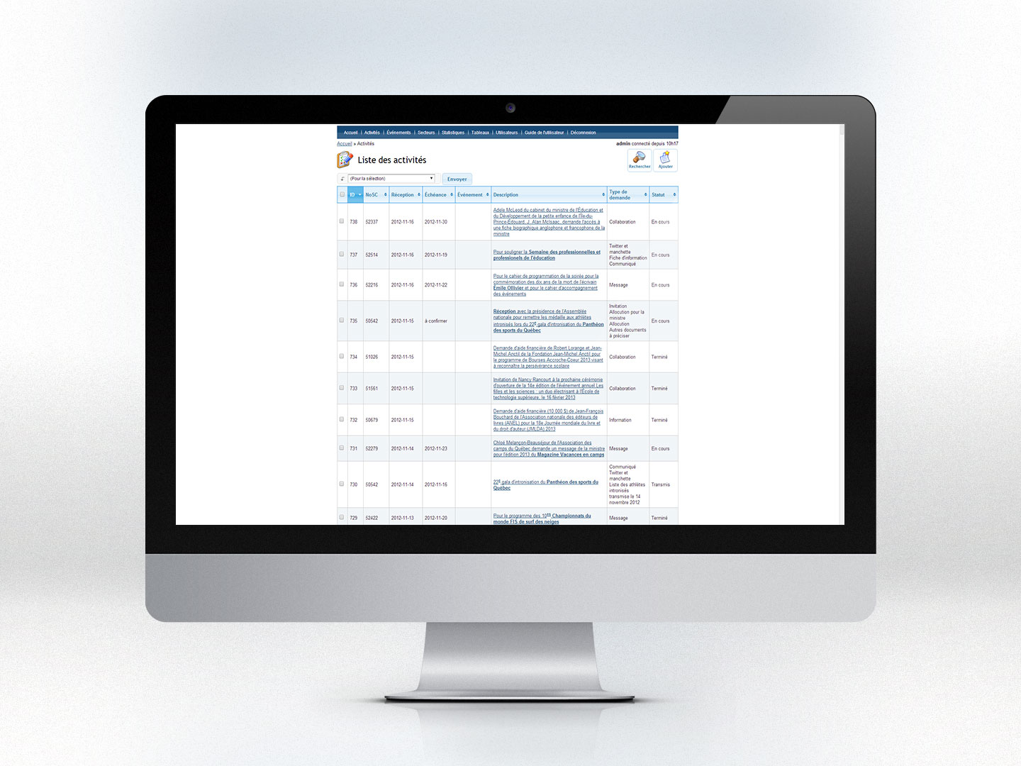 Syst&egrave;me de gestion des activit&eacute;s publiques