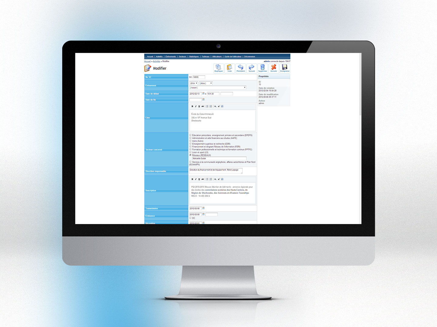 Syst&egrave;me de gestion des activit&eacute;s publiques