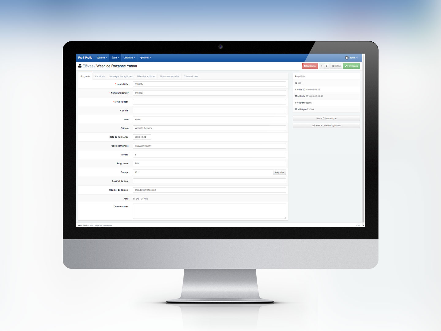 Syst&egrave;me de gestion de certificats d'&eacute;l&egrave;ves