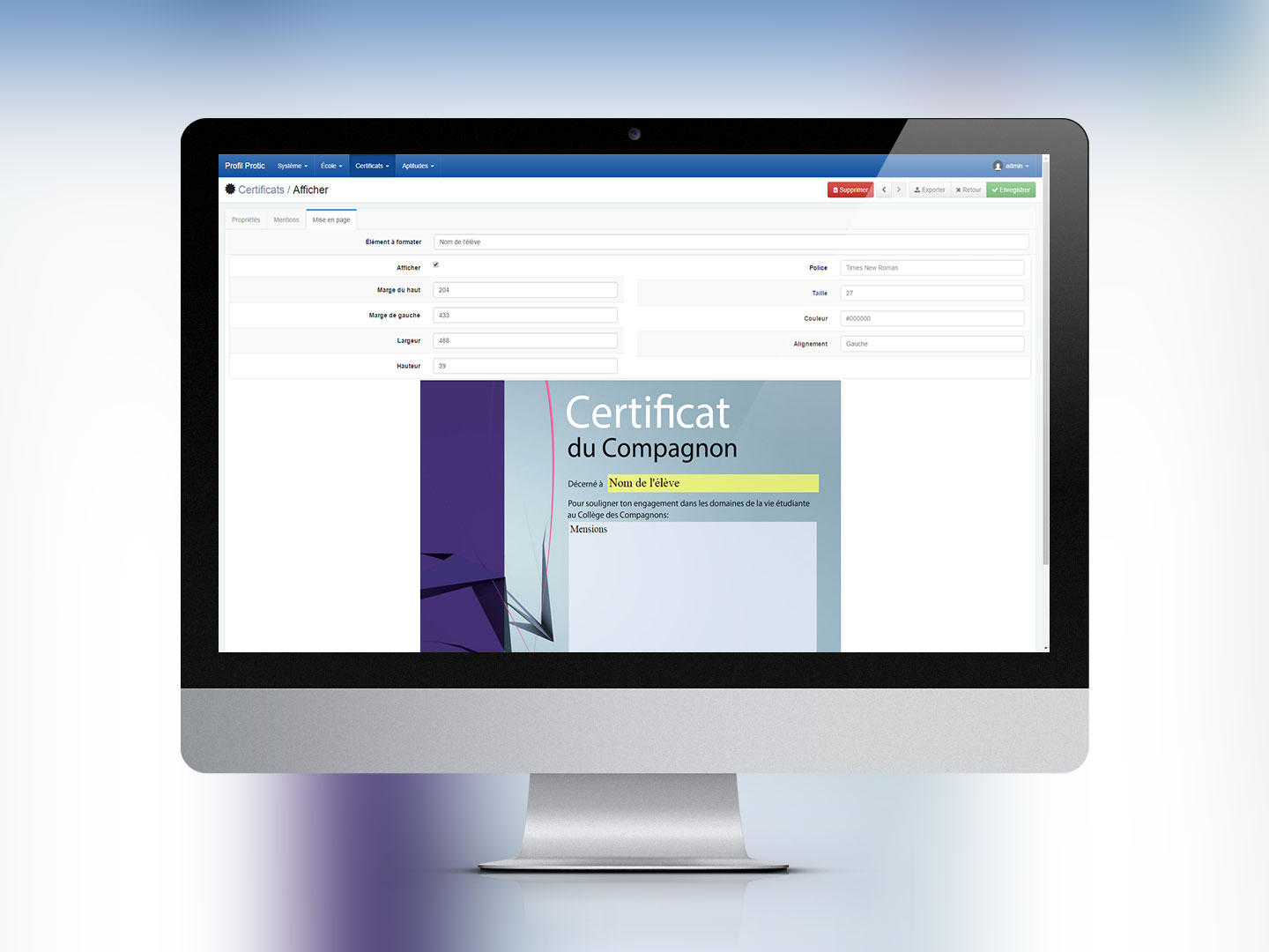 Syst&egrave;me de gestion de certificats d'&eacute;l&egrave;ves